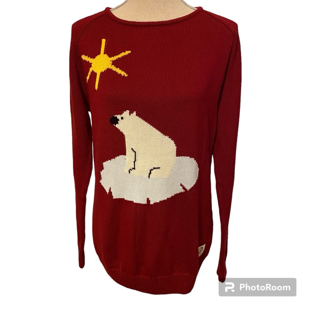 BLEED CLOTHING SWEATER CREWNECK RED WHITE POLAR BEAR SUN LONG SLEEVE SIZE M